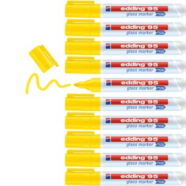 edding 95 Glass Markers - Yellow - 10 Pens - Bullet Tip 1.5-3 mm - for Writing and Marking on Glass Surfaces such as Windows, Glass Boards, Whiteboards - Dry Wipe