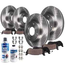 Detroit Axle - All (4) Front 258mm & Rear 253mm Disc Brake Kit Rotors w/Ceramic Pads w/Hardware & Brake Kit Cleaner & Fluid for 2000 2002 2003 2004 Ford Focus - NOT SVT Models