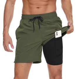 LECOONMX Traje de Baño Hombre 2 in 1 (2023 Nuevo Modelo) Bañador Trunks Shorts Derportivo para Playa Natación Piscina Correr Secado Rápido con Licra de Bóxer