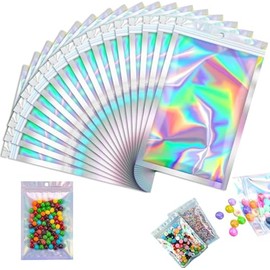 FUNNTY Bolsa Hermética Holográfica, 200 Piezas Resellables con Agujero para Colgar, Bolsas de Almacenamiento, Bolsas con Cierre Hermético, Bolsitas para Dulces para Aperitivos (14 * 20cm)