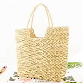 Beskie Straw Bag for Women,Tote Large Beach, Summer Shoulder Bags with Zip, Lightweight Straw Beach Tote Bag Summer Boho Travel Shoulder Bag Handbags for Pool Beach Vacation Holiday Overnight Party