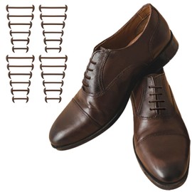 Wavwavw 1 Pairs No Tie Elastic Shoe Laces for Men Silicone Shoelaces Anchor Tieless Dress Shoe for Adult (Coffee)