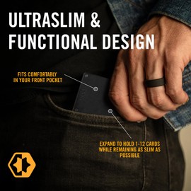 Ridge Wallet for Men - Slim Minimalist Compact Wallet with RFID Protected Lining, Leather Front Pocket Wallets for Men with Cash Strap (Midnight Black)