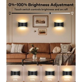 Lightess Sconces Wall Decor Set of 2, Modern LED Hardwired Wall Lights, 3000K Up and Down Wall Mount Lamp, Black Indoor Sconces Wall Lighting for Living Room Bedroom Hallway Corridor (Warm White)