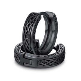 CHENGHONG Black Celtic Knot Earrings 925 Sterling Silver Black Hoop Earrings for Men Irish Jewellery Gifts for Women