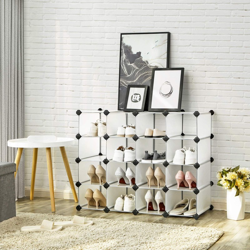 SONGMICS Shoe Rack, Space Saving 15-Cube Plastic Shoe Storage Organizer