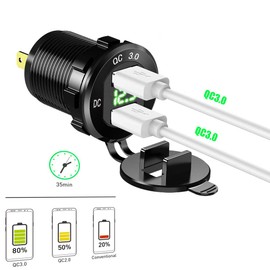 QC 3.0 USB Car Socket Car Charger with Two Quick Charge 3.0 Charging Ports, Car 5V/6A Quick Charge for 12V/24V Vehicles Car Boat Motorcycle SUV Bus Truck Caravan Marine (Green)