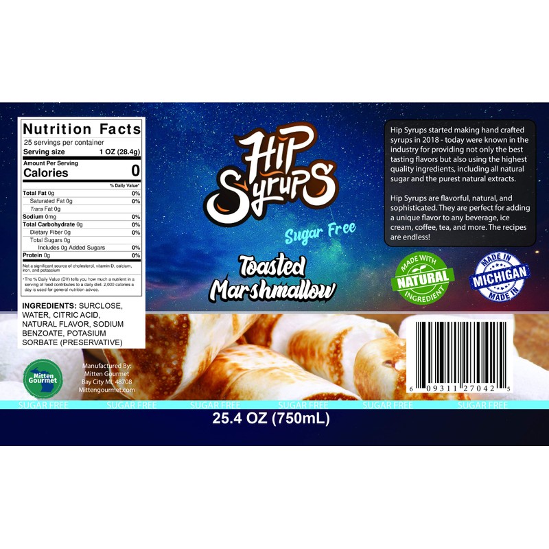 (Sugar Free) Toasted Marshmallow Hip Syrups 750ml