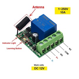 QIACHIP 433Mhz Universal Wireless Remote Control Switch DC 12V 1CH Relay Receiver Module RF Transmitter for Access Control,Lights (Transmitters 2 Button+ 2 Receiver 1CH)