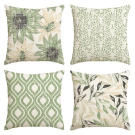 Artoid Mode Green Retro Daisy Spring Cushion Covers Set of 4 45 x 45 cm Seasonal Decorative Cushion Cover Couch Living Room Decoration