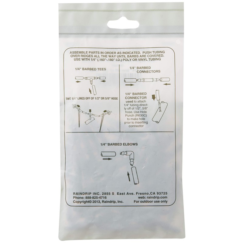 Raindrip 312050B Drip Irrigation Fittings Single Barbed Coupling Connectors, 1/4-Inch,