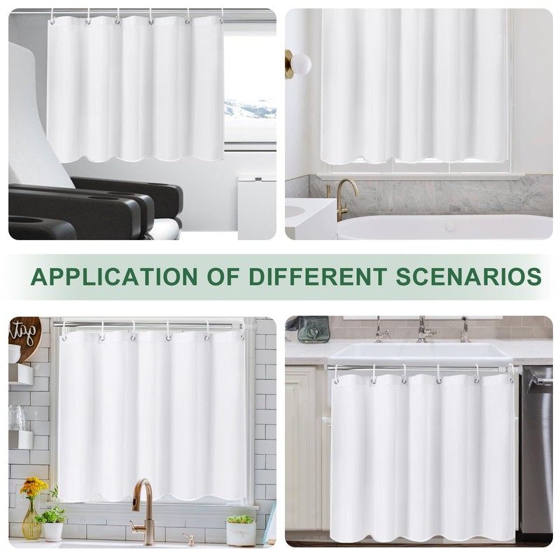 UFRIDAY White Bathroom Window Curtain with Hooks, Narrow Short Fabric