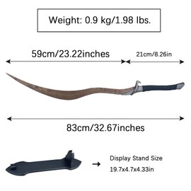 33" Fang Sword Curved Greatsword Knight Sword Metal with Display Stand,for Cosplay,Display,Collection