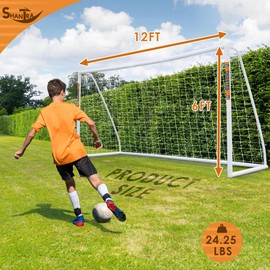 SHANTRA Soccer Goal, 12x6/10x6.5/8x5/6x4FT Soccer Goals for Backyard, Full Size Soccer Nets for Kids & Adults, Portable Soccer Goal with 2 Soccer Nets & 1 Carry Bag, Porterias De Futbol Soccer
