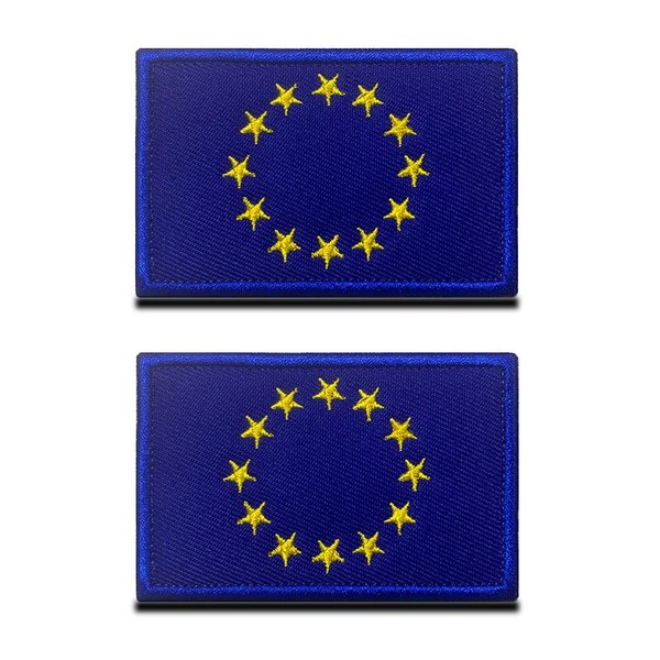 Zcketo Pack of 2 European Union Flag Patch with Velcro, EU Velcro Badge, Europe Flags Emblem Embroidered Patch with Velcro Fastening, Military Velcro Straps for Dresses, Backpacks, Custom Vest