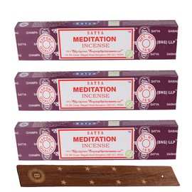 Satya Meditation Incense Sticks 3-Pack with Burlas Holder, 15g pack, Hand Rolled for Relaxation, Meditation, Yoga, Meomatherapy, Spa, Weddings, Healing and Positivity
