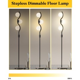 Lightdot 60IN Dimmable (Brightness Adjustable) Black Floor Lamp, Mid Century Standing Lamps with 3 Globe Soft Warm White Eye Care 3000K Bulbs Included, Modern Tall Lamp for Bedroom Office