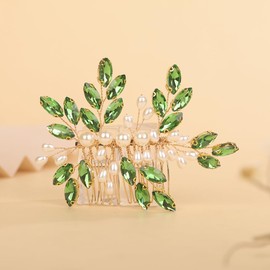 Teyglen Green Rhinestone Wedding Hair Comb Bridal Pearl Crystal Hair Comb Hair Accessories for Bride Headpiece Hair Piece for Women (Green)