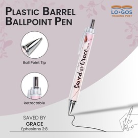 LO·GOS TRADING POST Saved by Grace Eph 2:8 - Floral Scripture Pen -Ballpoint Bible Pen - Smooth Black Ink Inspirational Christian Pens for Daily Journaling, Religious Gifting