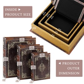 Jolitac Wooden Decorative Book Boxes 3-Pack - Vintage Style Secret Storage Boxes Handcrafted Wooden Storage Containers with Rustic Magnetic Closure for Jewelry & Keepsakes (Dark Vintage)