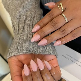 Dusty Pink Nails Press on, Baby Pink Press on Nails Short Almond Shaped, SXVME Glue on Nails Short Fake Nails, Best Thick Acrylic False Nails, Glossy Solid Colored Stick on Nails for Women 30Pcs