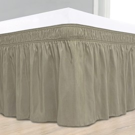 Elegant Décor 100% Egyptian Cotton Around Luxurious Bed Skirt, Elastic Dust Ruffles, Easy Fit Wrinkle and Fade Resistant Pattern Solid 650 TC, 9-inch Drop Length (Size Queen Taupe)