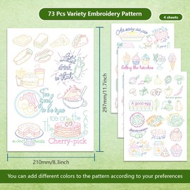 ACRNIGHEET 4 Sheets Colorful Water Soluble Embroidery Patterns Food Elements Kitchen Proverbs Stabilizer Embroidery Wash Away Embroidery Patterns Stencils Template for Sewing Hand Quilting