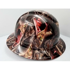 Wet Works Imaging Customized Pyramex Full Brim Snake BITE Pit Viper Hard HAT with Ratcheting Suspension Custom LIDS Crazy Sick Construction PPE