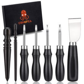 CBHGFEA 7 Pcs Leather Knife Set, Leather Working Tools, Including 4 Sizes Leather Edge Bevelers Leather Cutting Knife Skiving Knifes Round and Sandalwood Edge Burnisher Tools for DIY Leather Craft