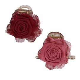 2 PCS Small Flower Claw Clips for Girls Rose Cute Ponytail Holder Hair Clip for Styling Elegant Vintage Hair Accessories for Women Thin Thick Hair Fancy Hair Claws (Red & Pink)