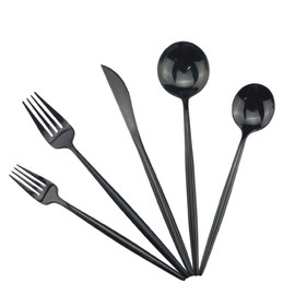 Gugrida Portable Silverware Set - 20-Piece Flatware Cutlery Set - 18/10 Stainless Steel - Mirror Polishing Black - Travel Elegant Modern Utensils - Service for 4 Include Steak Knife Dinner Fork Spoon