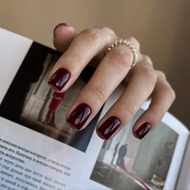 Uñas Postizas Cortas Cuadradas Color Rojo Burdeos, Uñas De Gel Naturales, Uñas Acrílicas De Moda Con Capa Protectora, Reutilizables, Estilo Ataúd, 24 