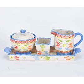 Temp-tations Tray w/ Sugar Bowl, Creamer & Container for Sugar Substitute Packs, Tea & Coffee Accessories (Old World Gardenfetti) EW-G, Various, T48863 T48864