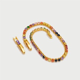 CAFFTI 18K Gold Plated Tennis Bracelet for Women | Colorful 2 MM Zirconia Chain | Elegant Gold Accessories Bracelet Stack Ladies Jewelry Gifts