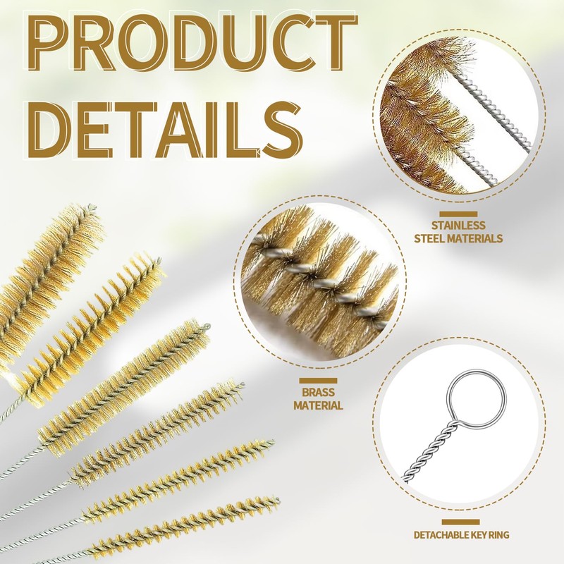 Graplan Brass Pipe Cleaning Brush, Brass Wire Brush Set 8/10/12/15/18/20