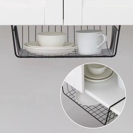 8 PACK Hanging Under Shelf Storage Basket Kitchen Cabinet Organizer Storage, Slides Under Wire Shelves for Counter Pantry Desk Bookshelf, Black