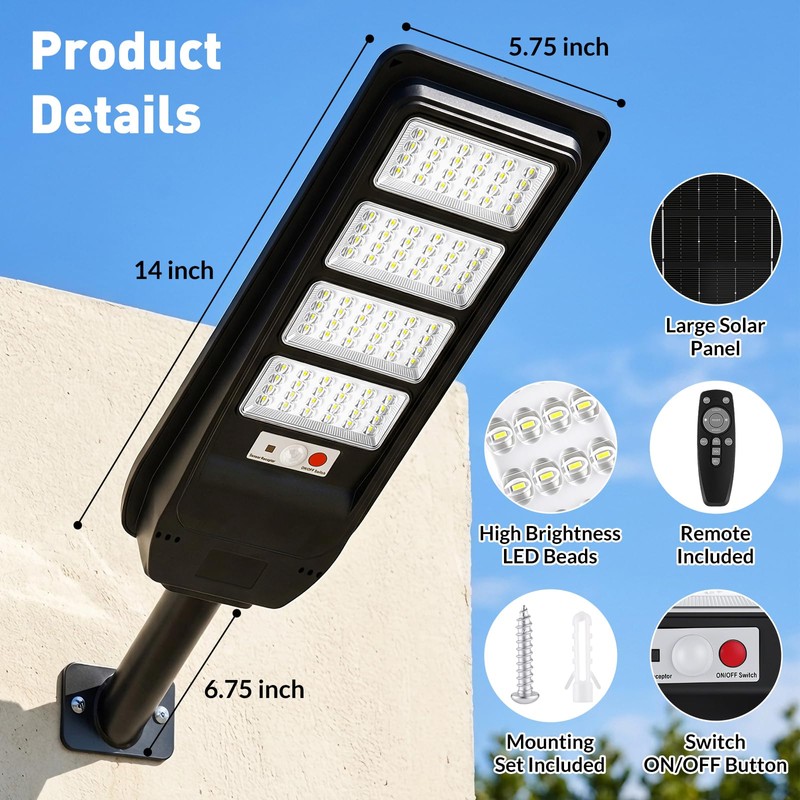 Solar Street Lights Outdoor Waterproof, 4-Pack LED Flood Lights with