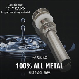 Yodel Faucet Vessel Sink Drain Without Overflow - Bathroom Sink Drain Stopper - Pop Up Drain All Metal - Big Cap Fit for Vessel or Undermount Sink,Brushed Nickel,YDPOP-1