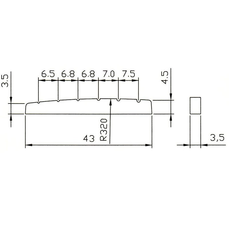 Black graphite guitar top nut six string 43mm x 3.5mm