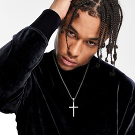 Tungary 925 Sterling Silver Cross Necklace for Men Women 3mm Stainless Steel Durable Wheat Chain Crucifix Cross Pendant Necklace Jewelry 18 Inches S