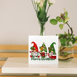 Gnome Christmas Decorations, Merry Christmas Green and Red Gnomes Wooden Box Sign, Christmas Xmas Gnomes Decorations for Home Office Desk Table Shelf Tabletop Decor, 5x5 Inch