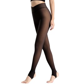 Women's Tights Fleece Lined Winter Thermal Pantyhose Faux Translucent Thick Fleece Leggings Warm Tights Sheer Stockings (Large, X-Large, Open-toed Black - Lined Thicken)