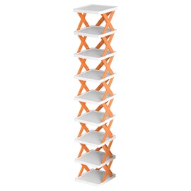 KOCASO 9 Tier Tall Narrow Vertical Shoe Rack, Plastic Shoe Rack for Entryway, Space Saving Shoe Shelf Free Stackable Shoe Organizer for Entryway, Living Room, Doorway, Closet, Bedroom, Corner, Orange