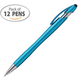 2 in 1 Capacitive Stylus & Ballpoint Pen Rubberized The Beemer Comfort Grip for Any Touchscreen Device (Box of 12, Aqua)