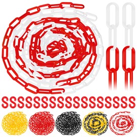 Glarks 21pcs 5M x 6mm Plastic Chain Barrier with S Hooks, Red-white Plastic Chain Links, Safety Barrier Chain, Weatherproof Plastic Safety Chain for Crowd Control, Queue Line, Parking