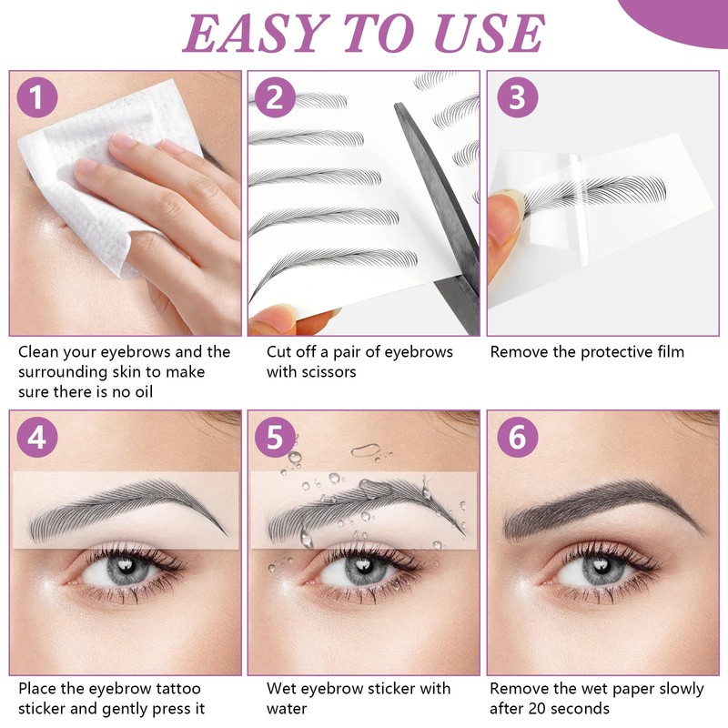 MWOOT 6 Sheets Hair-like Eyebrow Tattoo Stickers, 4D Waterproof Eyebrow