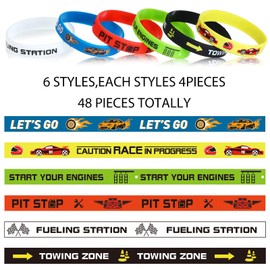 Race Cars Party Favors, Race Car Birthday Party Supplies Race Car Party Decorations Flag Rubber Bracelets Silicone Wristband for Fitness Racing Dirt Bike Task Game Birthday Party(24 Pack)