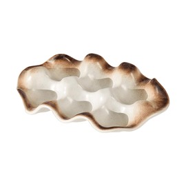 JANKOW Ceramic 6 Cups Egg Trays, Porcelain Egg Holder Container, Egg Tray Holder, Sauce Dish for Countertop Home and Refrigerator (White and Coffee)