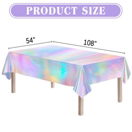 Iridescent Tablecloth, 2 Pack Plastic Table Cloth Disposable, Glitter Holographic Foil Rectangle Tablecloth for Bachelorette Rainbow Party Decorations 54" x 108"