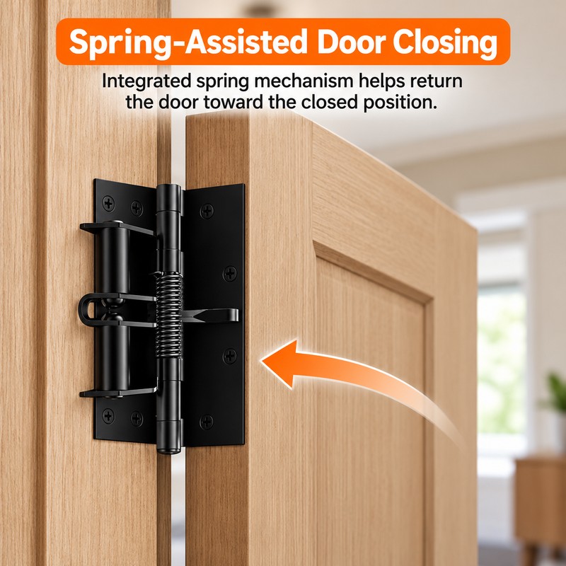 Black Spring-Loaded Door Hinge for Door Hardware Replacement – 4-Inch